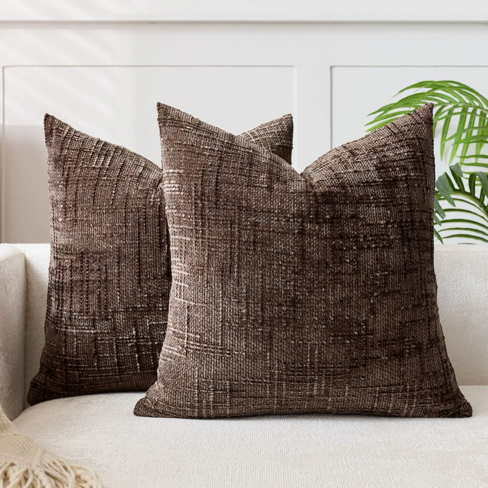 Housse de Coussin Chenille Effet Bambou Uni 45 cm pour Canapé et Chambre à Coucher Décoration Intérieure | Koossa