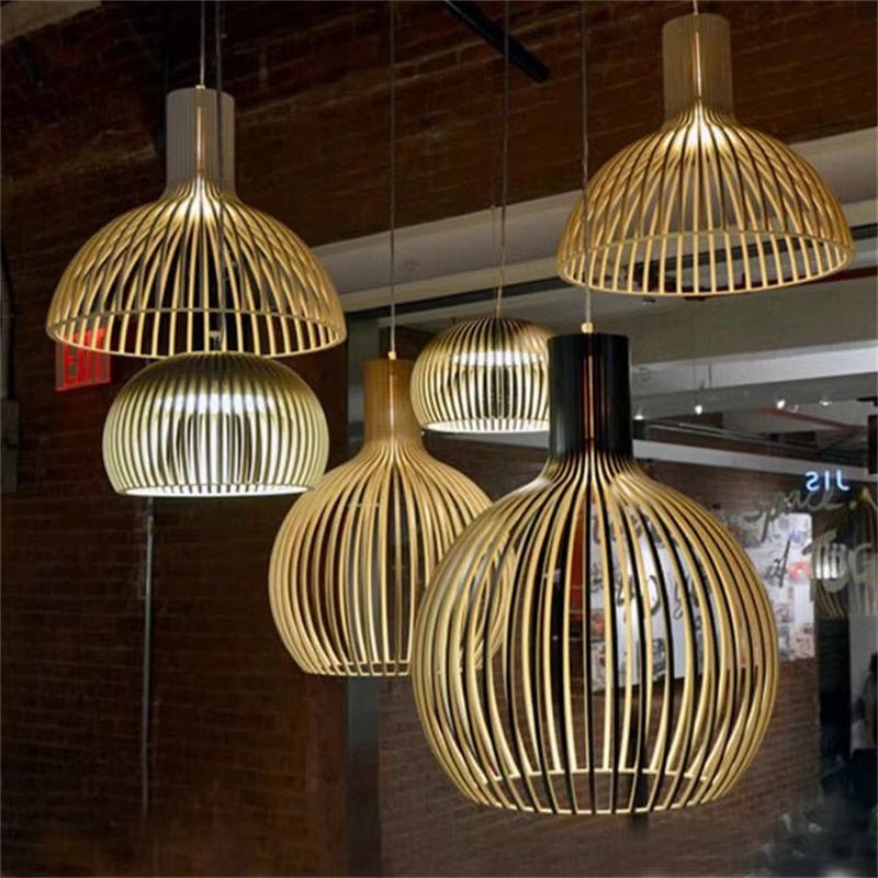 Suspension Bois Structure Ajourée E27 Lumière Naturelle Salle à Manger Salon Éclairage Organique Déco Nordique | Koossa