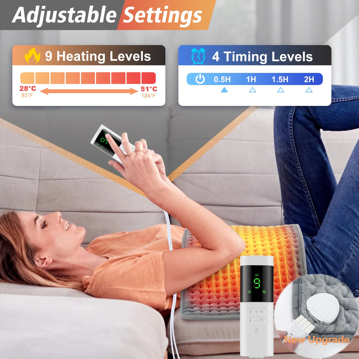 Plush Warming Pad for Personal Comfort 23.6 × 11.8 Inches 10 Adjustable Heat Settings Timer Function Gray for Hands Back Legs Couch Home | Lonoma