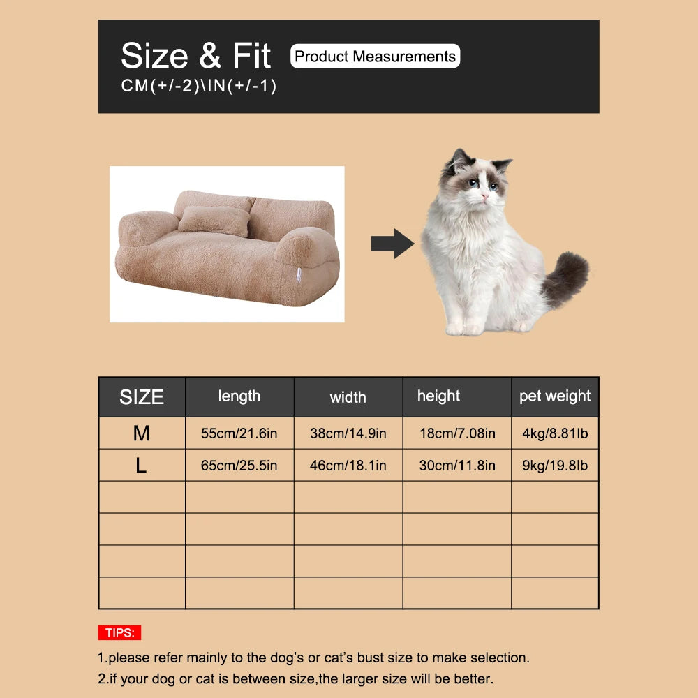 Cat Sofa Bed Removable Washable Plush 55x38x18cm Soft Cosy Armchair Cushion Small Dog Lounge Chair Indoor Pet Furniture | Koossa