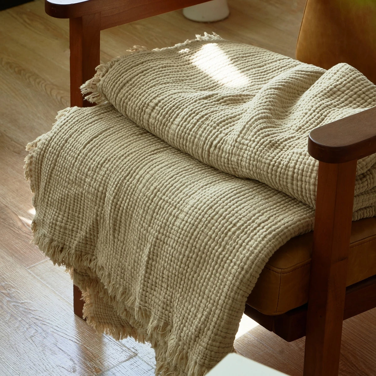 Cotton Gauze Throw Blanket with Tassels 4-Layer Breathable Lightweight for Couch Bed Sofa Decorative All-Season Use | Lonoma