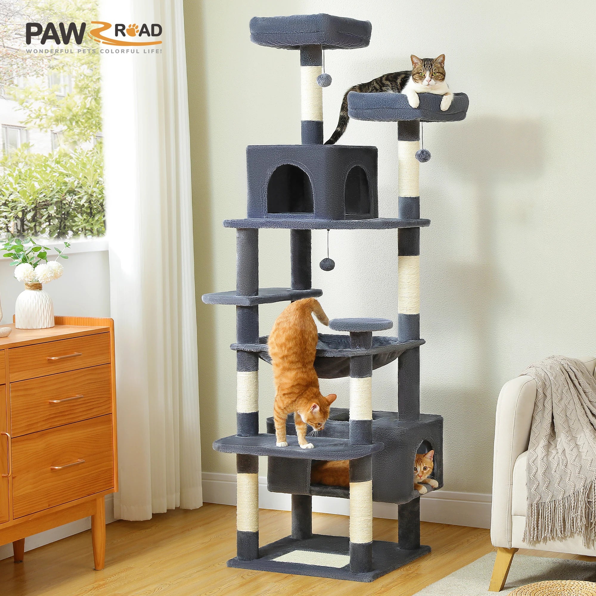 Cat Tree Scratching Post Sisal 136cm Tall Multi-Level Tower Hammock Condo Perch Platform Climbing Activity Centre Indoor | Koossa