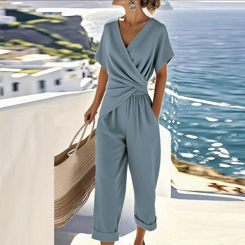 Women's Wrap Jumpsuit with Wide Leg Trousers — Elegant Summer Jumpsuit for Everyday Wear & Casual Occasions | Koossa