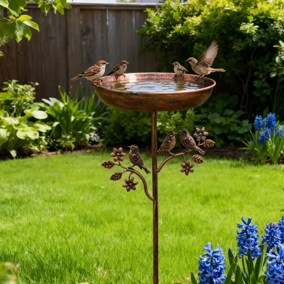 Metal Bird Bath with Garden Stake, 9.5 in Copper-Tone Outdoor Birdbath Bowl for Songbirds, Yard, Patio & Lawn, Easy Assembly | Lonoma