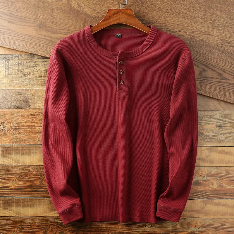 Men's Cotton Henley Shirt with Buttoned Neckline – Classic Long-Sleeved Top in Six Shades for Smart Casual Style | Koossa