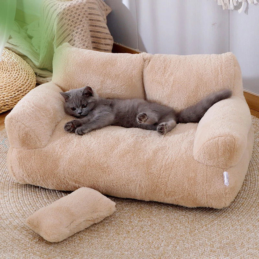 Cat Sofa Bed Removable Washable Plush 55x38x18cm Soft Cosy Armchair Cushion Small Dog Lounge Chair Indoor Pet Furniture | Koossa