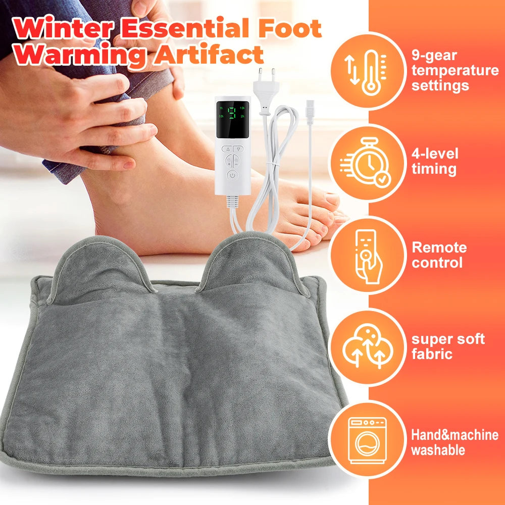 Electric Heating Pad 70W Gray 15.75 × 15.75 in 9-Speed Adjustable Warmth Timer Washable Portable for Hands Feet Home Office Couch Winter | Lonoma