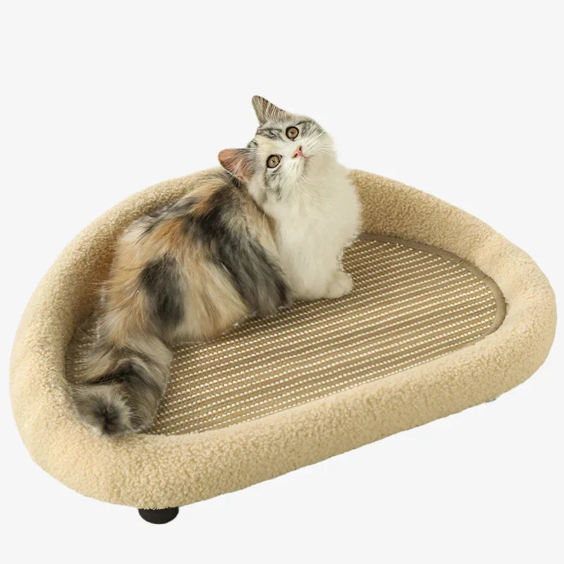 Cat Bed with Scratching Pad 2-in-1 Sisal Round Warm Cushion Kitten Scratcher Cosy Sleeping Basket Claw Sharpening Mat Natural | Koossa