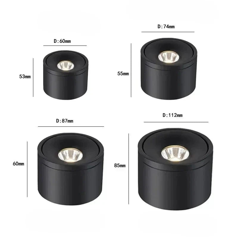 Surface Mount LED Spotlight, Dimmable Adjustable Ceiling Spot Light, Aluminum White Black for Living Room, Kitchen, Office | Lonoma