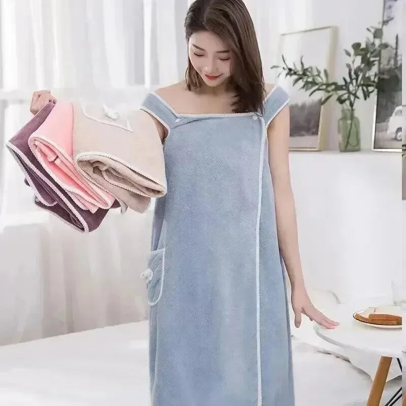 Women's Wearable Bath Towel Wrap with Snap Closure 31 × 51 in Coral Fleece Quick Dry for Shower Spa Pool Dorm Beach | Lonoma
