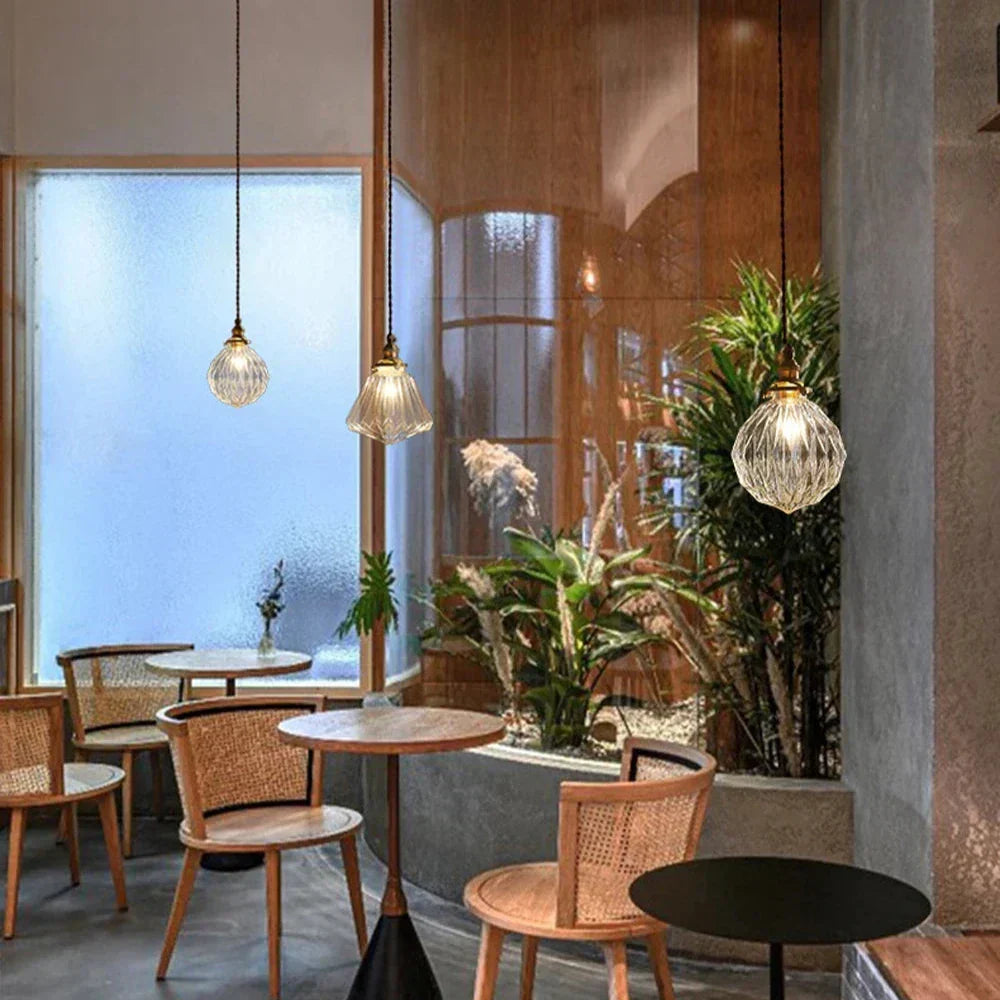Suspension verre cristal transparent style scandinave rétro E27 15 cm salon salle à manger minimaliste | Koossa