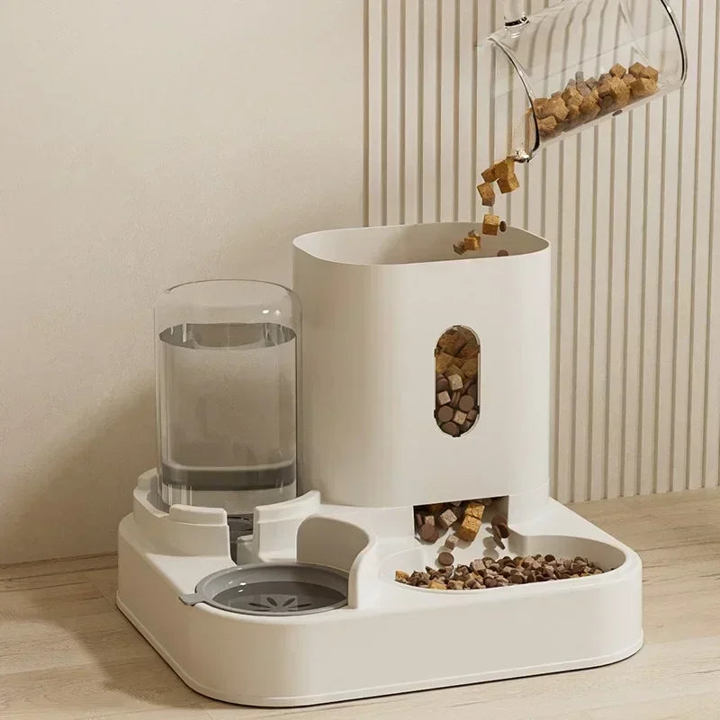 Cat Dog Feeder Automatic Water Fountain 2-in-1 Large Capacity 1-2.3L Gravity Food Dispenser Anti-Freeze Siphon Bowl Raised Stand Dry-Wet Separation | Koossa