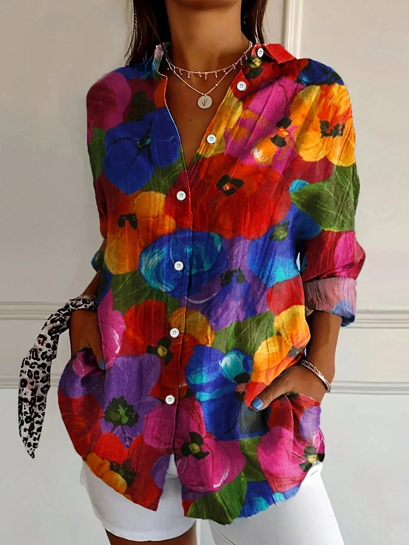 Women's Floral Button-Front Blouse in Vibrant Summer Prints | Loose Fit Cotton Shirt with Short Sleeves | Koossa
