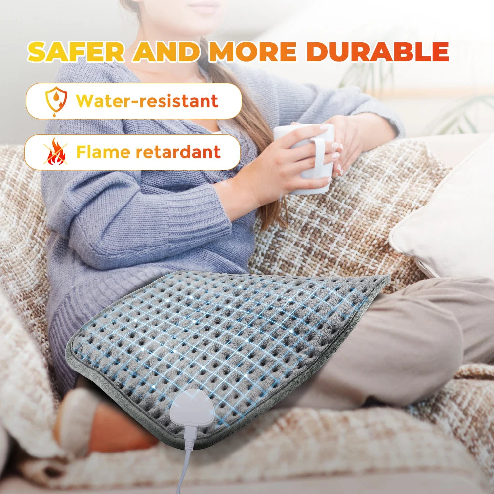 Plush Warming Pad for Personal Comfort 23.6 × 11.8 Inches 10 Adjustable Heat Settings Timer Function Gray for Hands Back Legs Couch Home | Lonoma