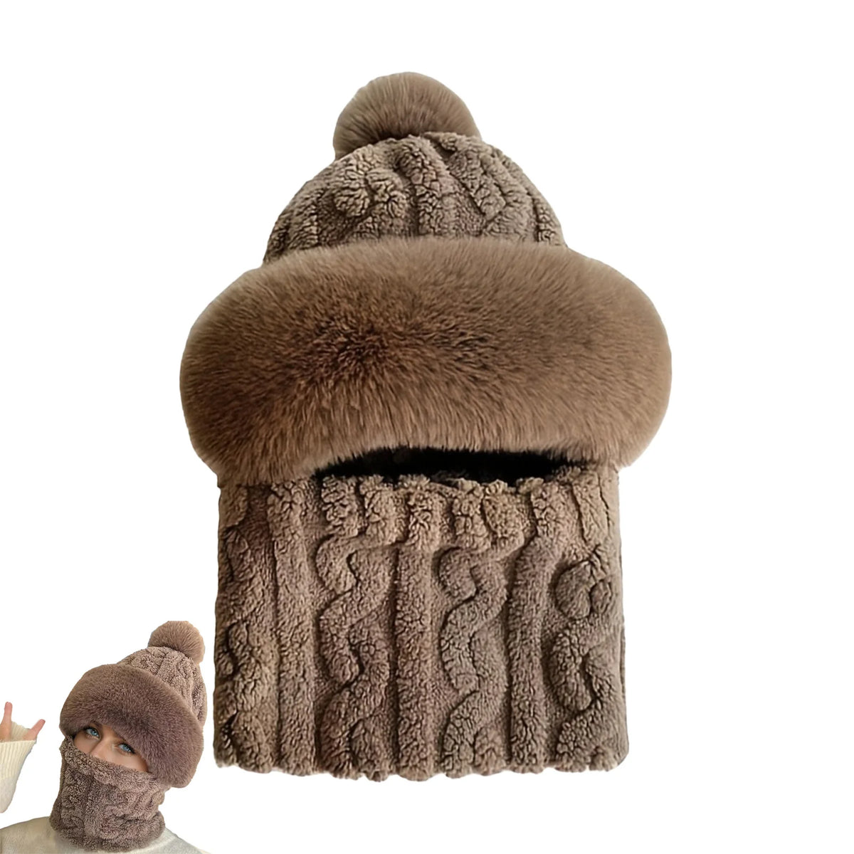 Fleece-Lined Hooded Winter Balaclava with Pom Pom for Women & Men – Full Neck Coverage Cold Weather Hat for Cycling & Outdoor Activities | Lonoma