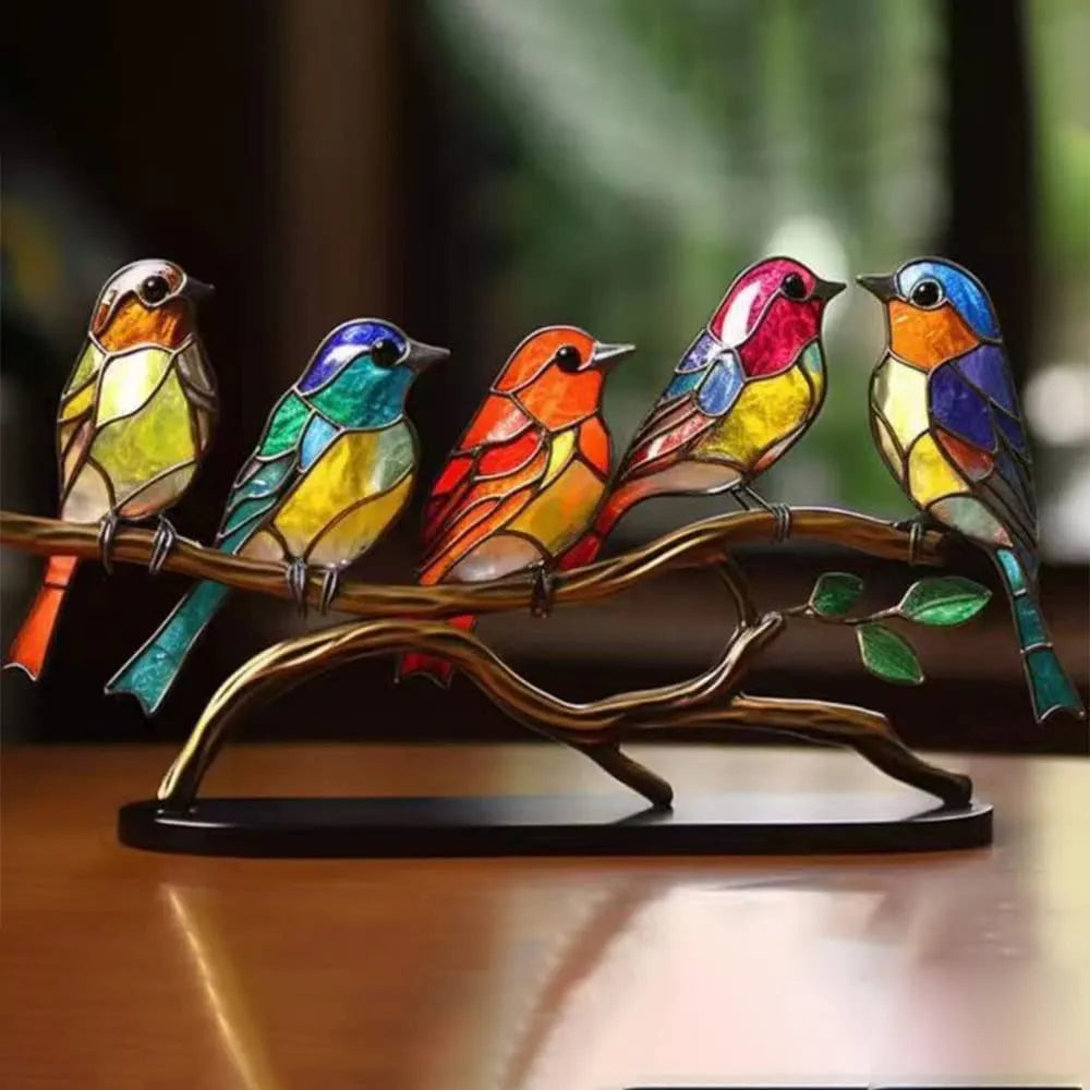 Oiseaux en Verre Soufflé sur Branchage — Figurines Décoratives Colorées pour Bureau et Rebord de Fenêtre | Koossa