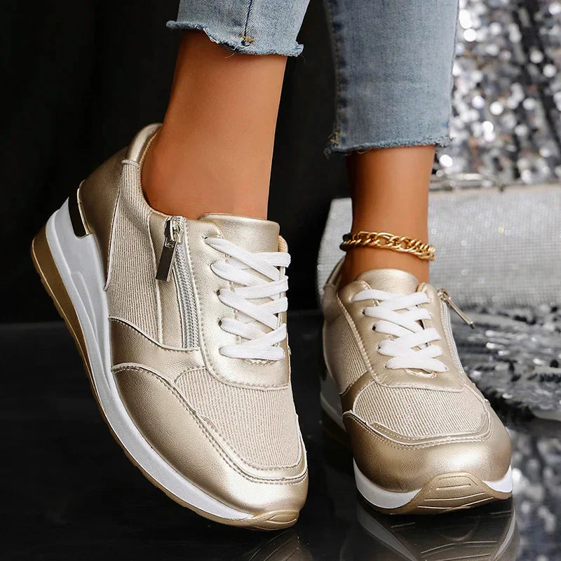 Women's Wedge Trainers with Side Zip in Metallic Finish for Smart Casual Wear | Koossa