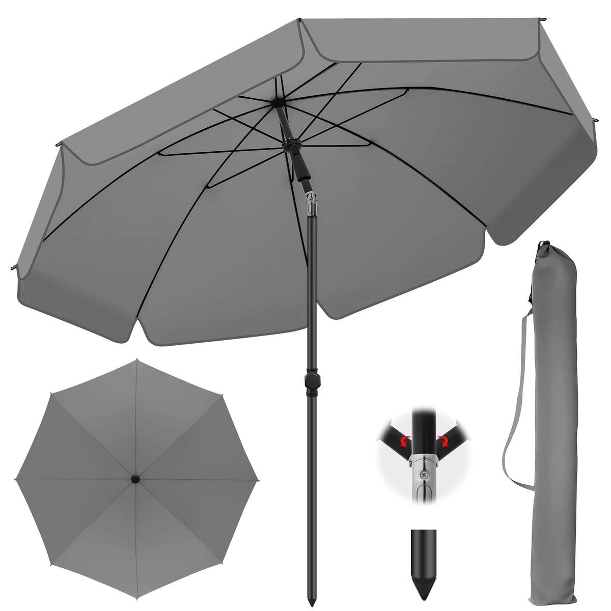 6.5 ft Outdoor Patio Umbrella with Tilt and Carry Bag – UV Protection Sun Shade for Beach, Garden, Deck | Lonoma