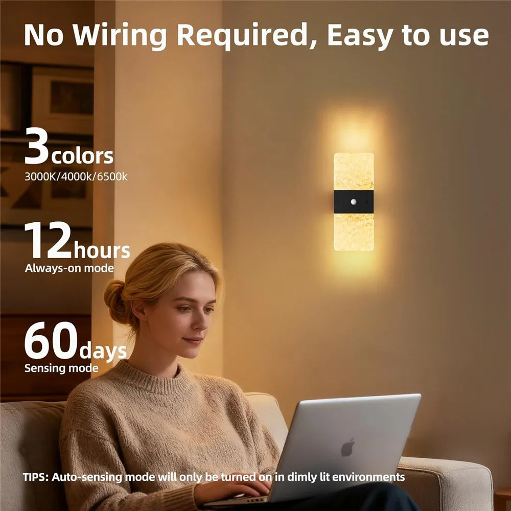 Motion Sensor Wall Sconce Set, USB Rechargeable Battery Operated LED Lights, Dimmable Wireless Night Lighting for Bedroom Hallway Stairs | Lonoma