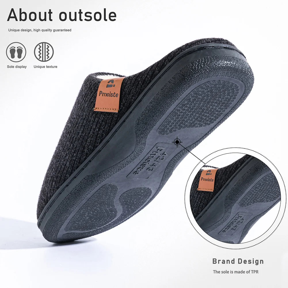 Men's Memory Foam Slippers with Non-Slip TPR Sole – Indoor Winter House Shoes with Knit Upper and Plush Lining for Cold Weather | Lonoma