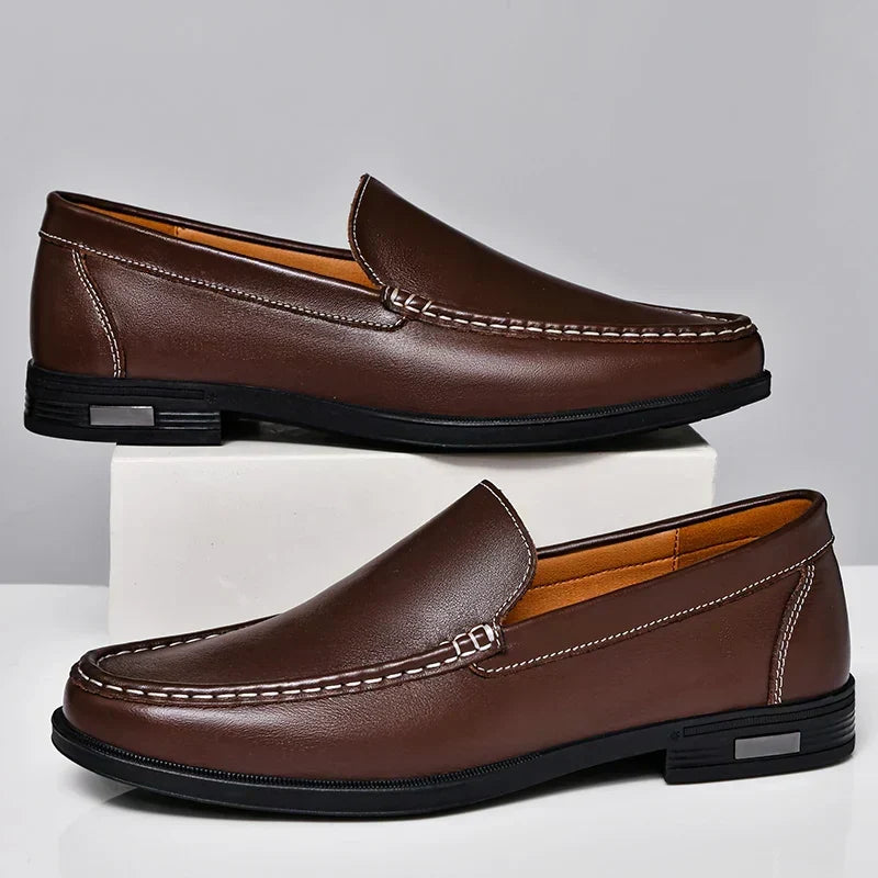 Men's Genuine Leather Slip-On Loafers Dress Shoes Casual Business Apron Toe for Office Work Everyday Wear Versatile Comfortable | Lonoma