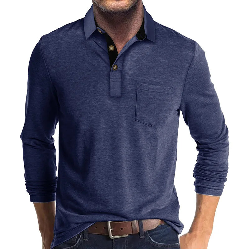 Men's Long-Sleeved Polo Shirt — Classic Collar Button-Down for Smart Casual & Everyday Elegance | Koossa