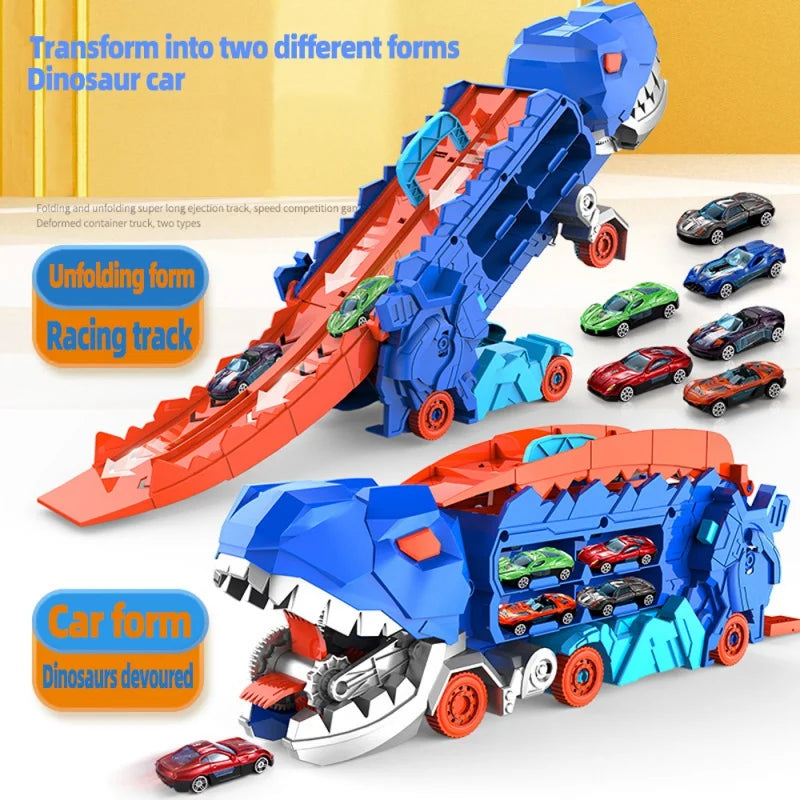Transforming Dinosaur Race Track Playset with Car Storage – 2-in-1 Dino Racetrack Toy for Kids Ages 3+, Toy Car Garage & Gift Idea | Lonoma