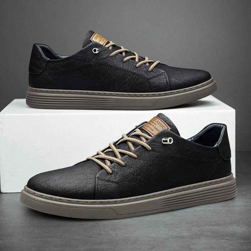 Men's Classic Leather Lace-Up Trainers in Black, White & Brown – Everyday Comfort & Timeless Style for Work, Travel & Leisure | Koossa
