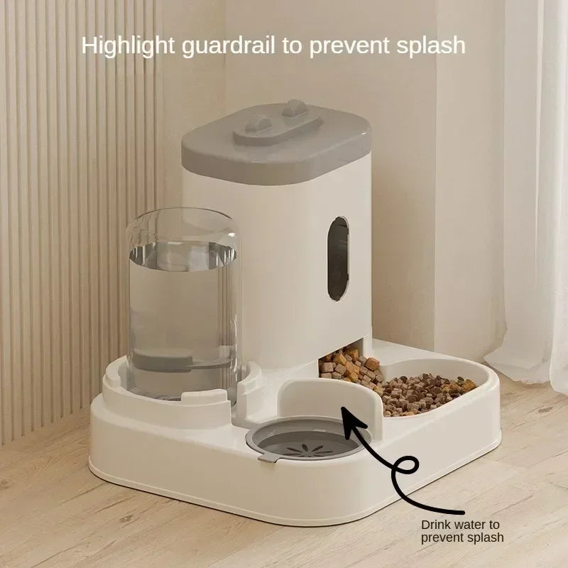Cat Dog Feeder Automatic Water Fountain 2-in-1 Large Capacity 1-2.3L Gravity Food Dispenser Anti-Freeze Siphon Bowl Raised Stand Dry-Wet Separation | Koossa