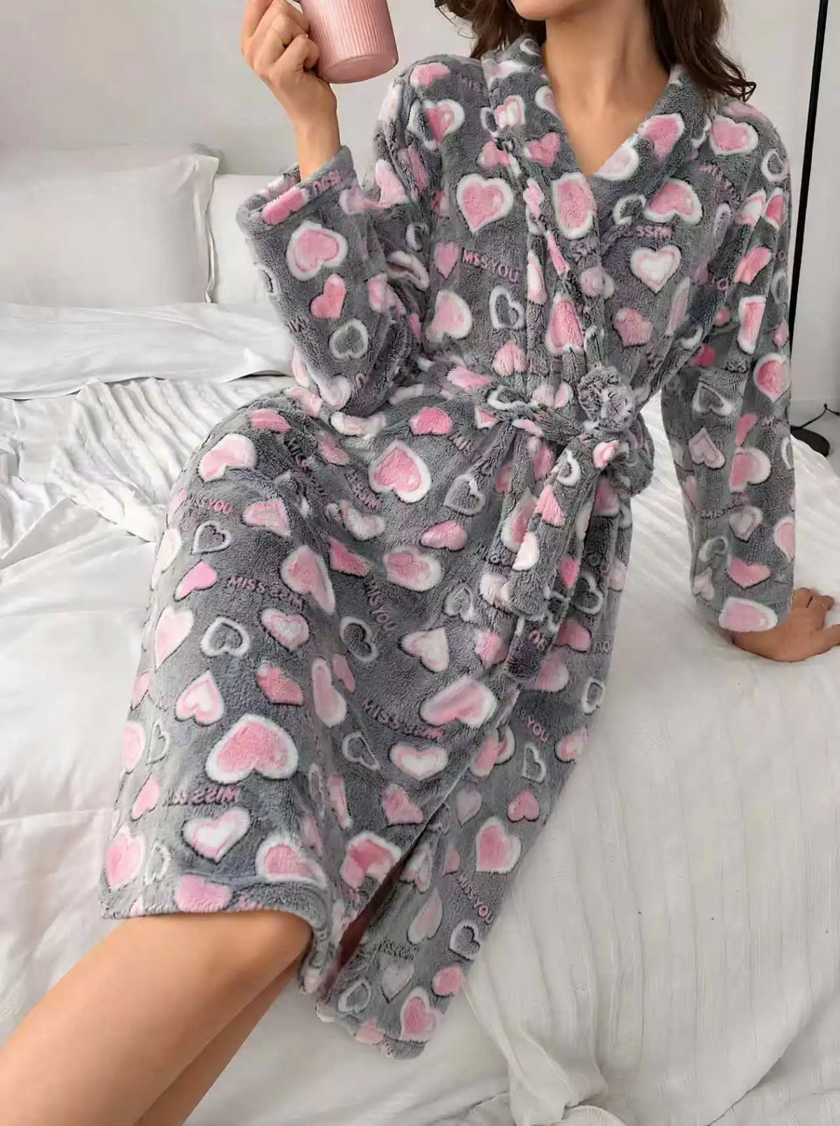 Women's Plush Fleece Bathrobe with Belt, Full Length Soft Warm Spa Robe for Lounge and Shower | Lonoma
