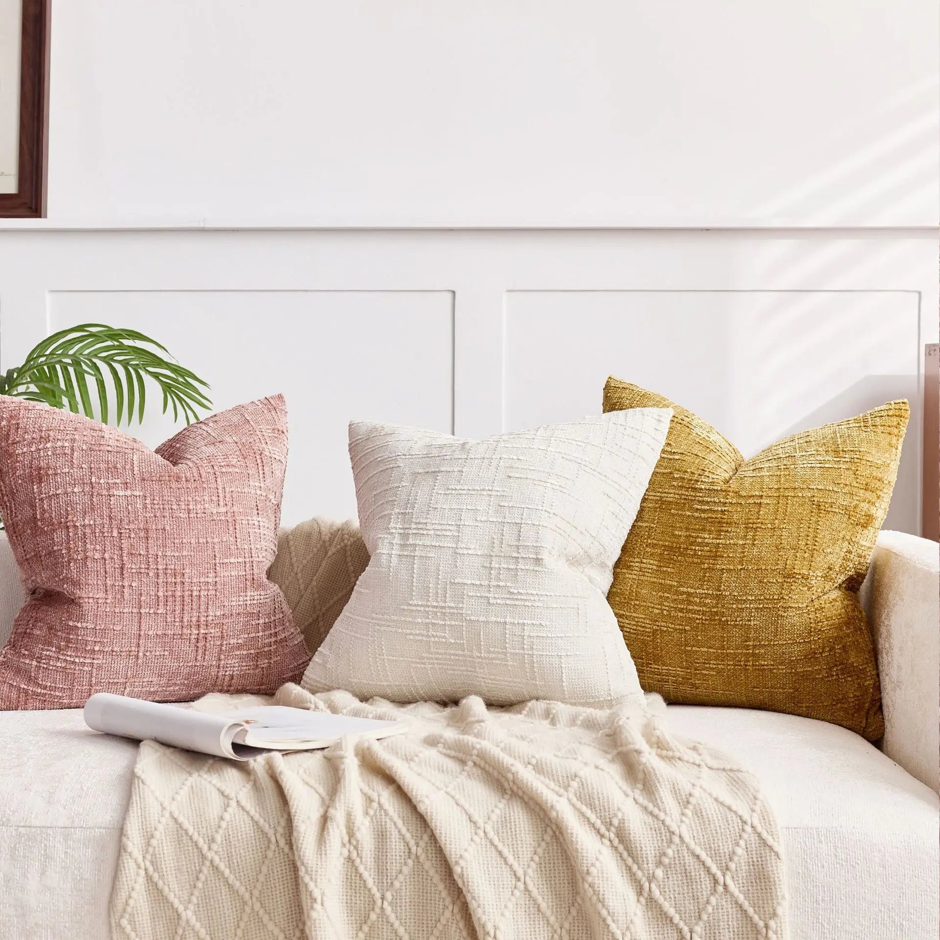 Housse de Coussin Chenille Effet Bambou Uni 45 cm pour Canapé et Chambre à Coucher Décoration Intérieure | Koossa