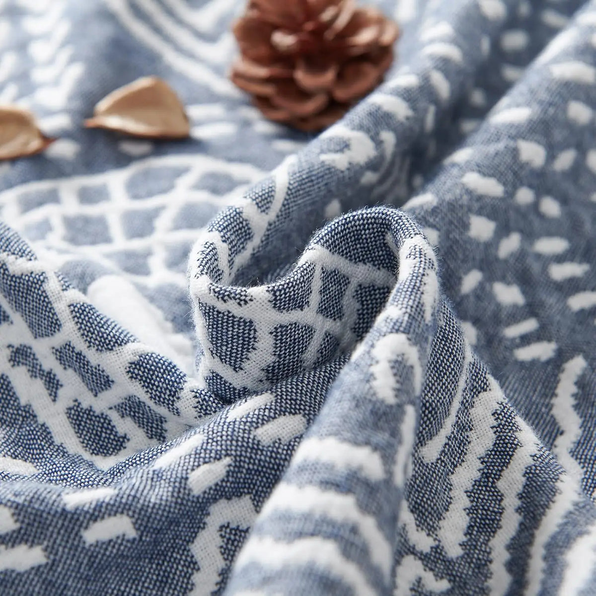 Cotton Throw Blanket Triple Layer Reversible Geometric Pattern for Couch Bed Sofa All Season Lightweight Breathable Boho Decorative Quilt | Lonoma