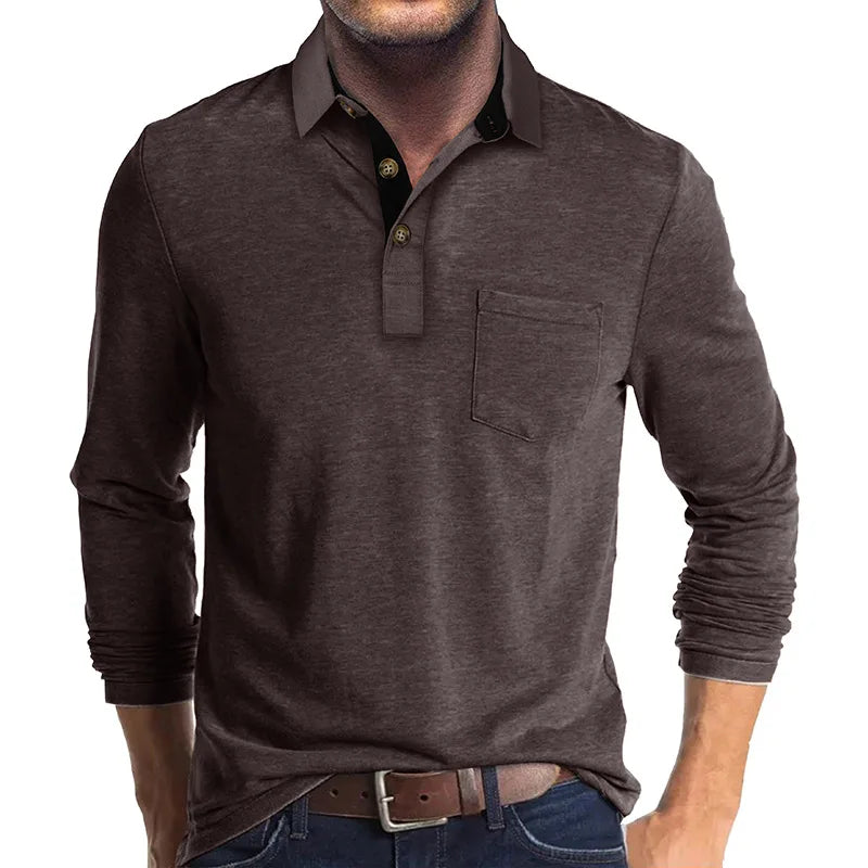 Men's Long-Sleeved Polo Shirt — Classic Collar Button-Down for Smart Casual & Everyday Elegance | Koossa