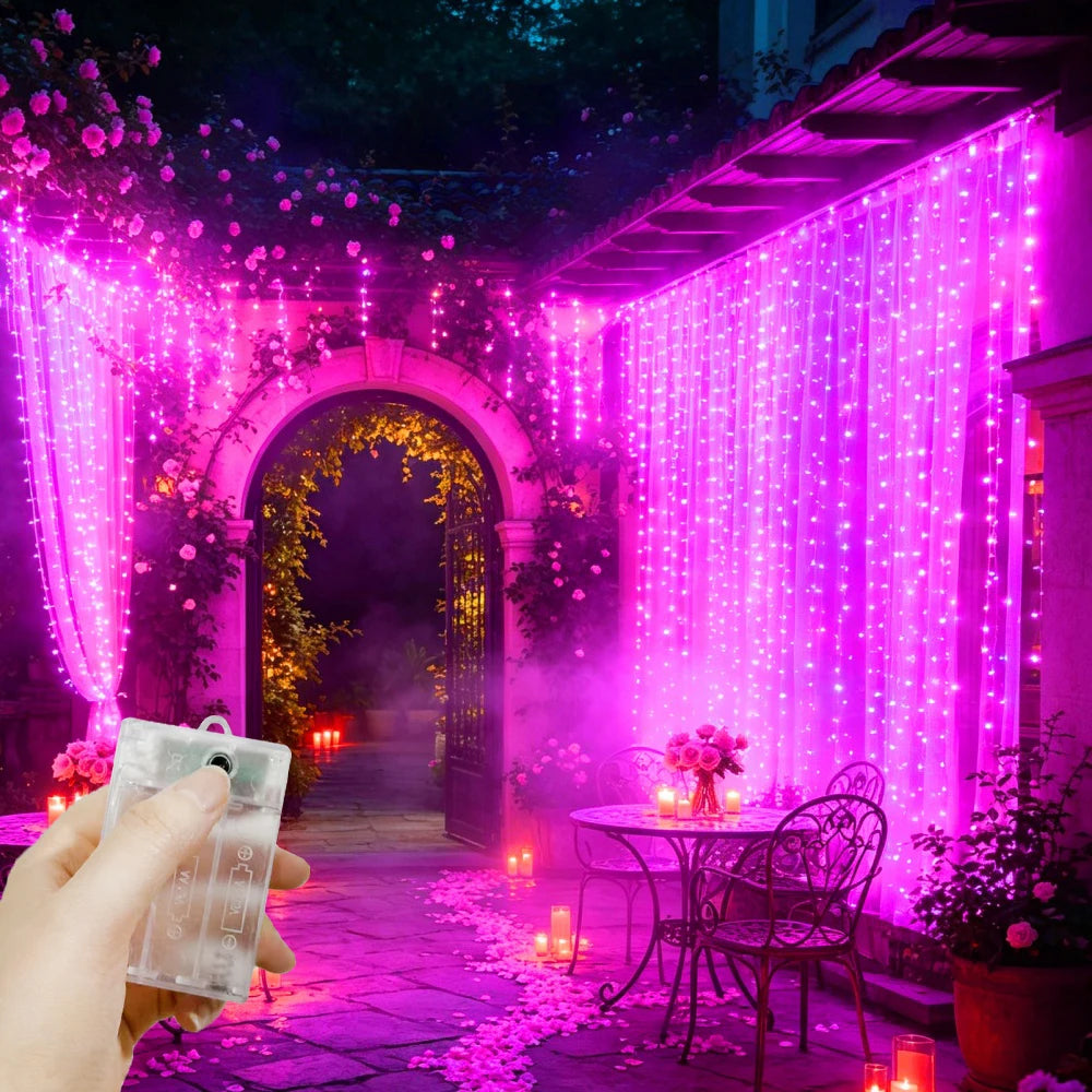 Battery Powered LED Curtain String Lights 8 Modes Hanging Fairy Lights for Bedroom Wedding Holiday Indoor Decor | Lonoma
