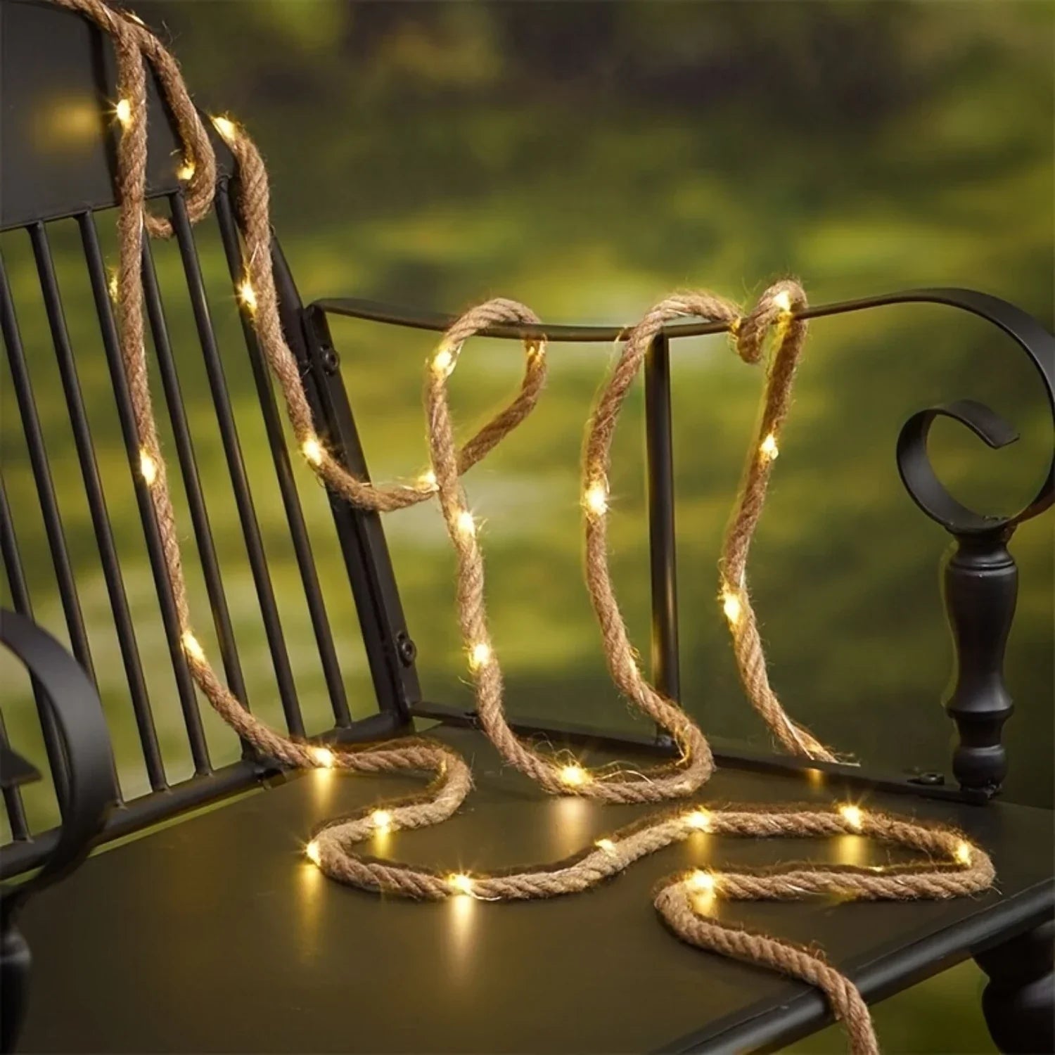 Guirlande lumineuse solaire décorative en corde de chanvre 5 m 100 LED blanc chaud pour jardin terrasse balcon | Koossa