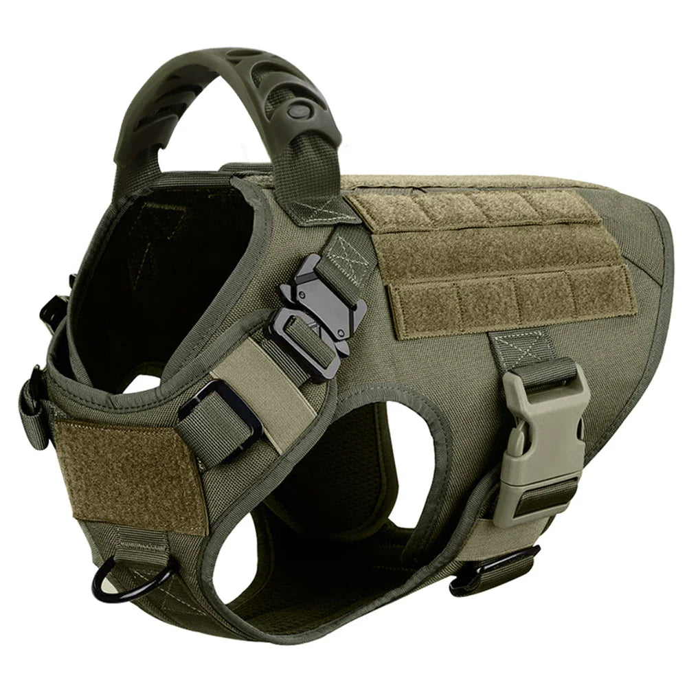 Tactical Dog Harness Heavy Duty Handle 1050D Nylon MOLLE No-Pull Adjustable Large Breeds Training Outdoor Walking Harness Metal D-Ring | Koossa