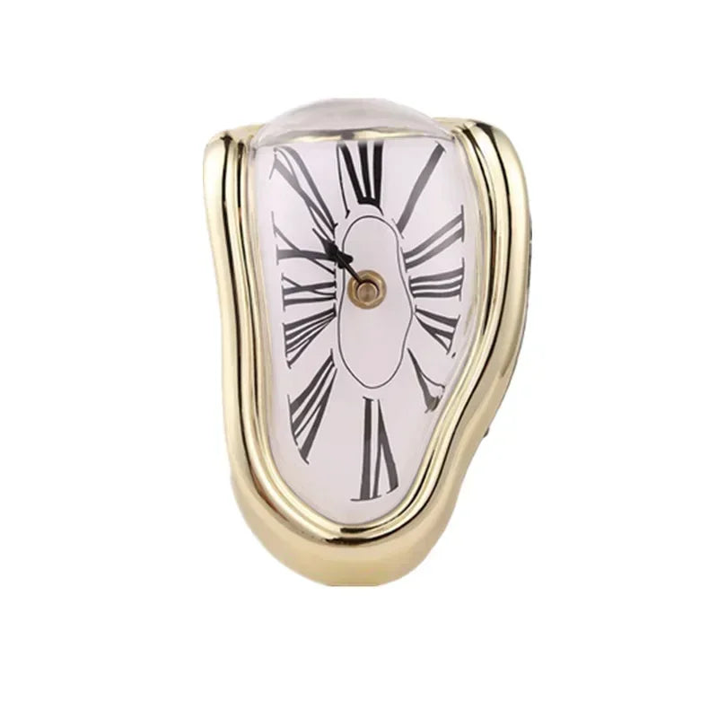 Horloge décorative à poser effet fondu chiffres romains 18×12×15 cm aluminium plastique argenté doré noir blanc | Koossa
