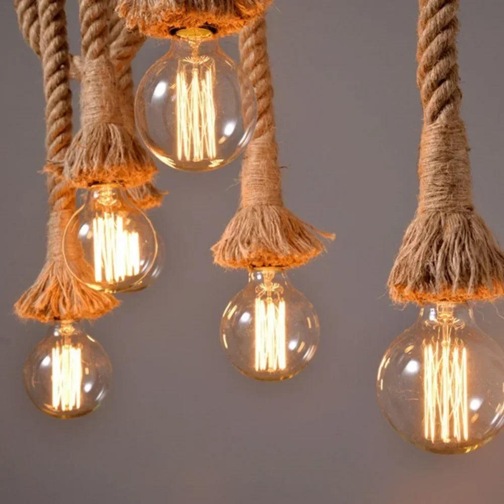 Rope Pendant Light with E27 Socket, Adjustable Cord, Farmhouse Hanging Lamp for Kitchen Island, Dining Room, Bedroom, Edison Bulb Ready | Lonoma