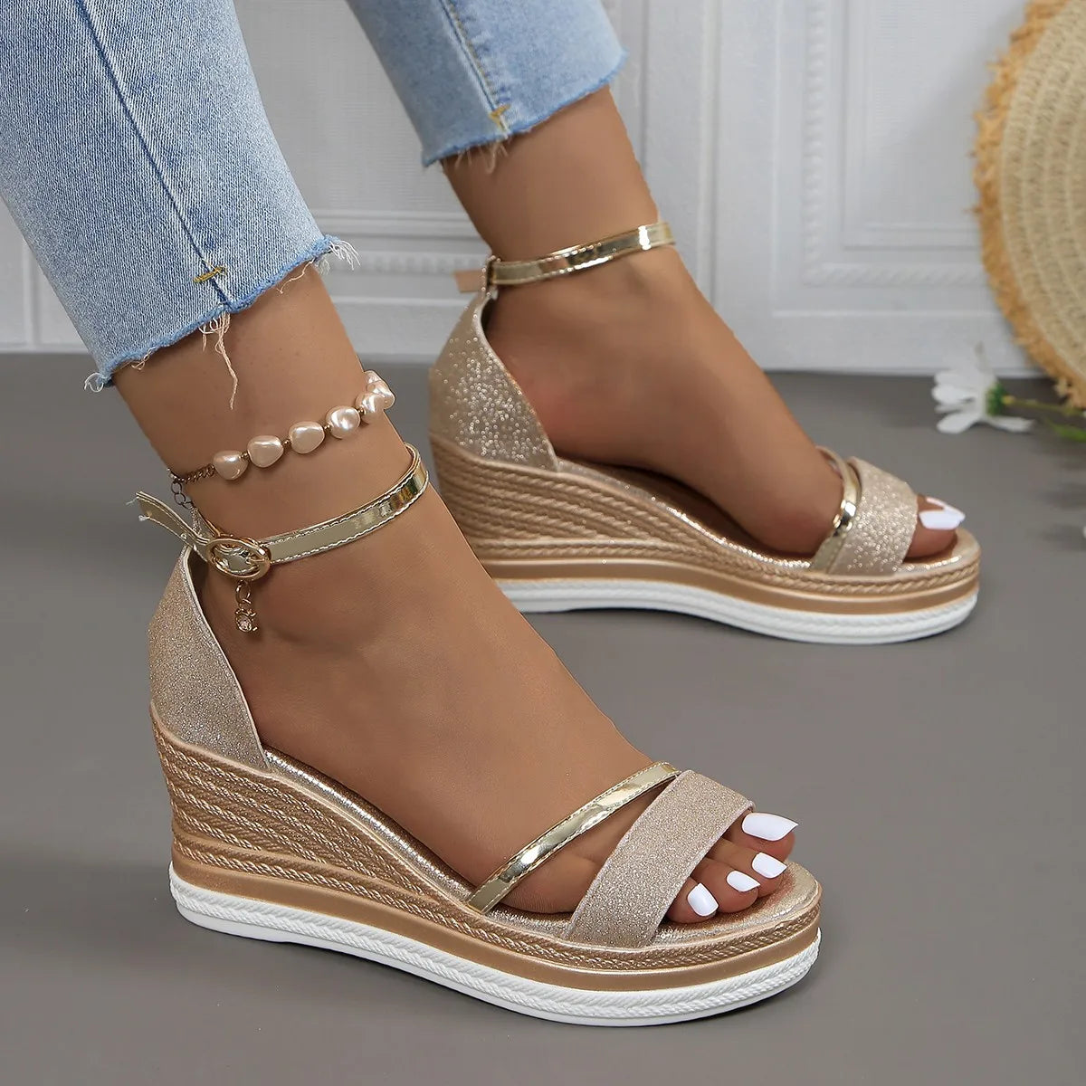 Women's Orthotic Strap Sandals in Metallic & Neutral Tones – Contoured Footbed, Adjustable Buckle, All-Day Comfort for Summer | Koossa