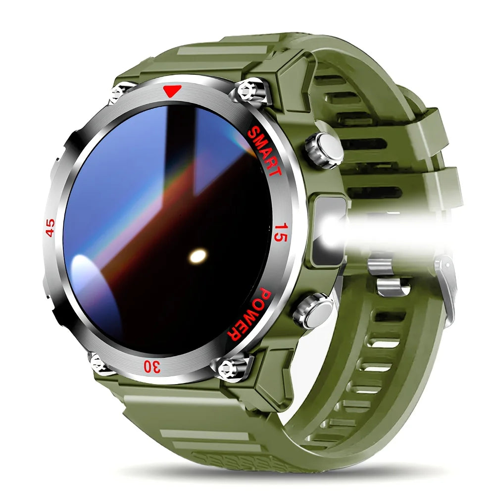 Round Fitness Watch 1.52 in HD Display Built-In Flashlight Heart Rate Monitor Bluetooth Calling Magnetic Charging for Running Cycling Hiking | Lonoma