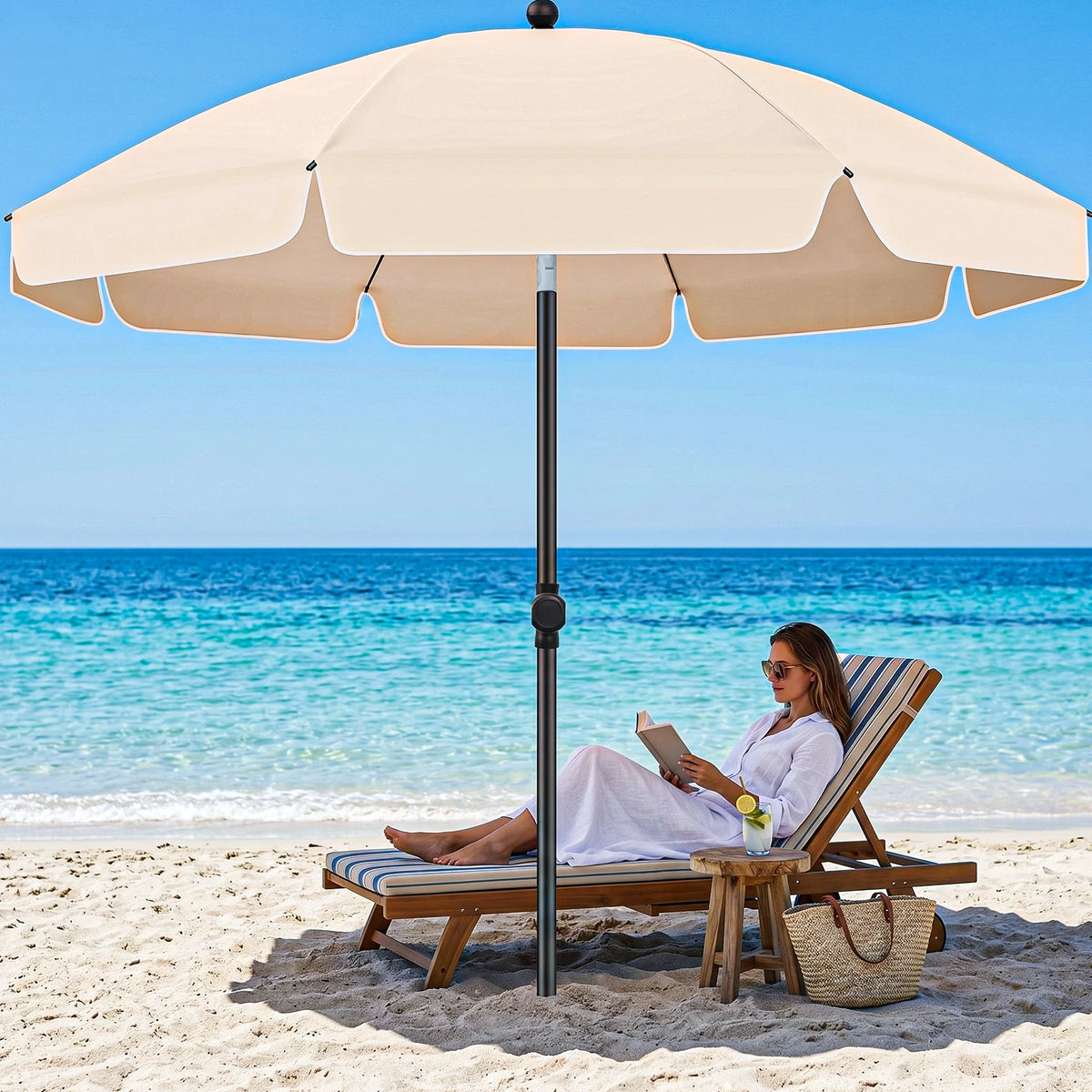 6.5 ft Outdoor Patio Umbrella with Tilt and Carry Bag – UV Protection Sun Shade for Beach, Garden, Deck | Lonoma