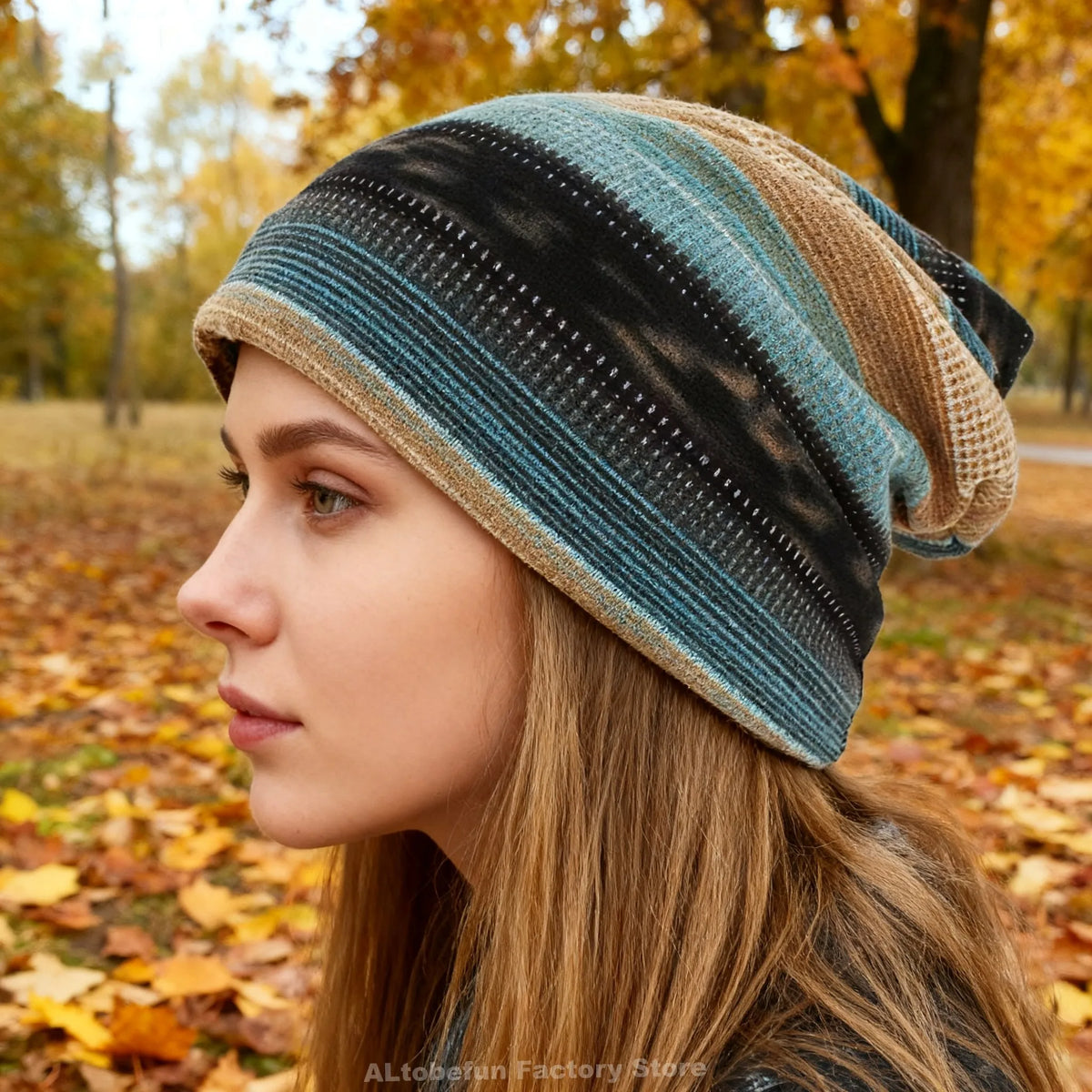 Lightweight Striped Beanie Hat for Women - 2-in-1 Knit Skullcap & Neck Scarf Combo - Fall Winter Headwear - Casual Slouchy Cap | Lonoma