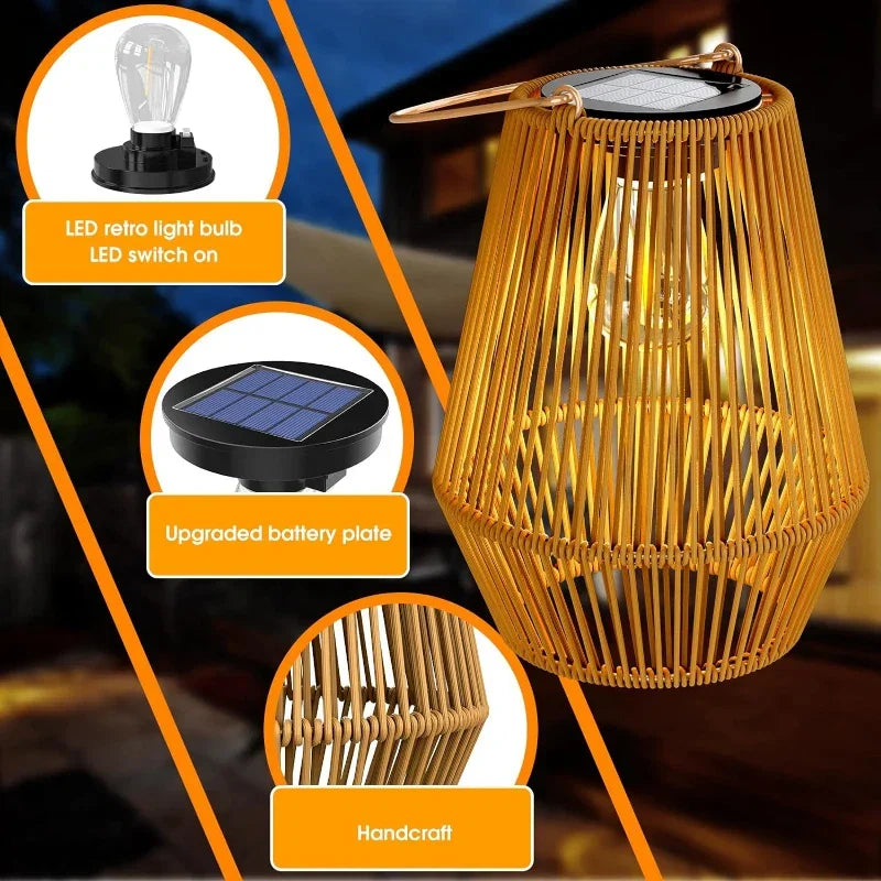 Lanterne solaire LED en rotin automatique étanche IP65 pour jardin terrasse balcon sans fil éclairage extérieur | Koossa