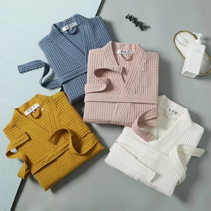 Lightweight Cotton Waffle Weave Bathrobe for Women - Long Sleeve Spa Robe for Spring Summer Hotel Lounge Sleepwear | Lonoma