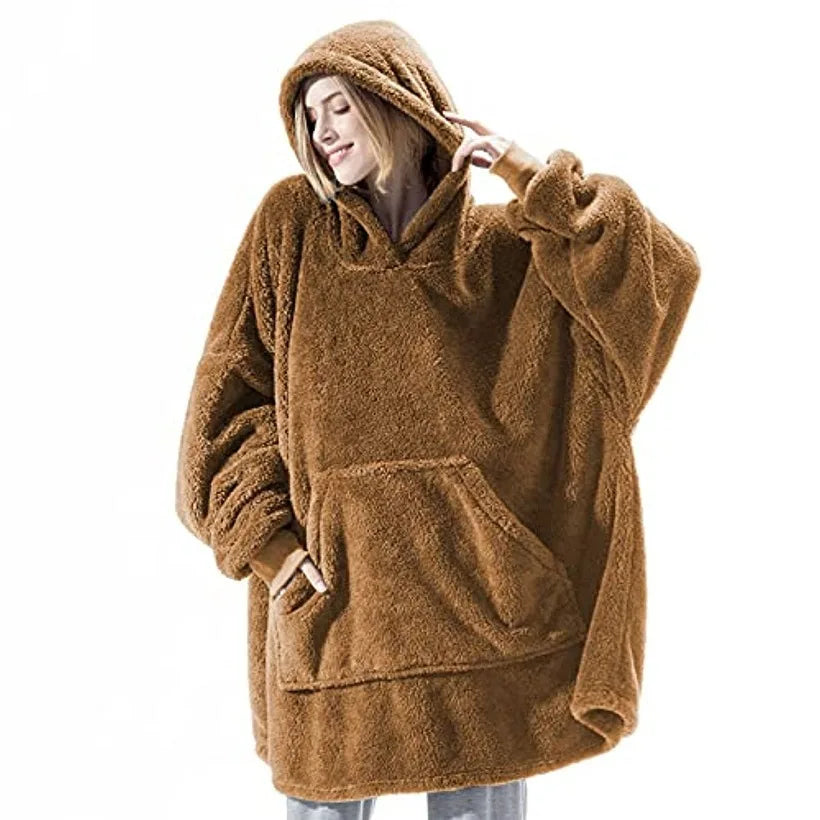 Oversized Wearable Blanket Hoodie with Hood Plush Double-Sided Fleece Throw for Adults Lounge Cozy Winter Warmth | Lonoma