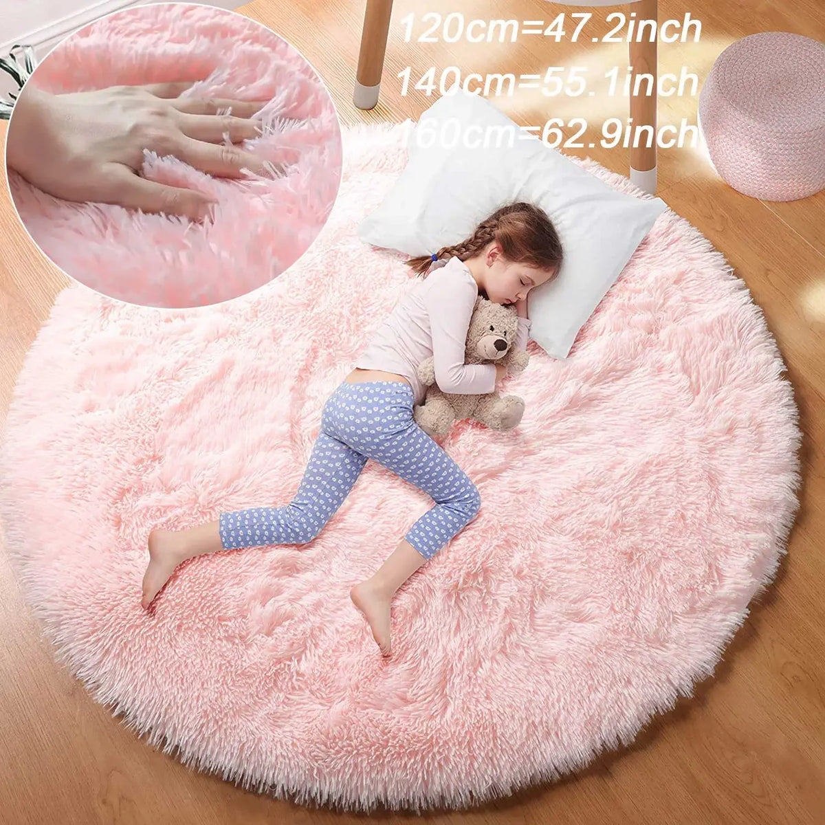 Round Shag Area Rug Plush Circle Floor Mat Ultra Soft High Pile Fluffy Carpet for Bedroom Living Room Kids Playroom Nursery Home Accent | Lonoma
