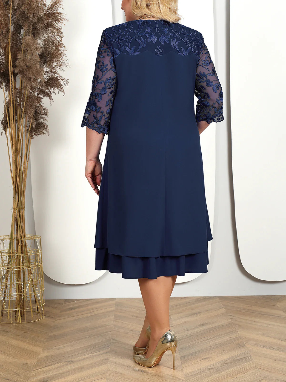 Women's Embroidered Banquet Midi Dress — Elegant Plus Size Evening Dress for Special Occasions & Formal Events | Koossa