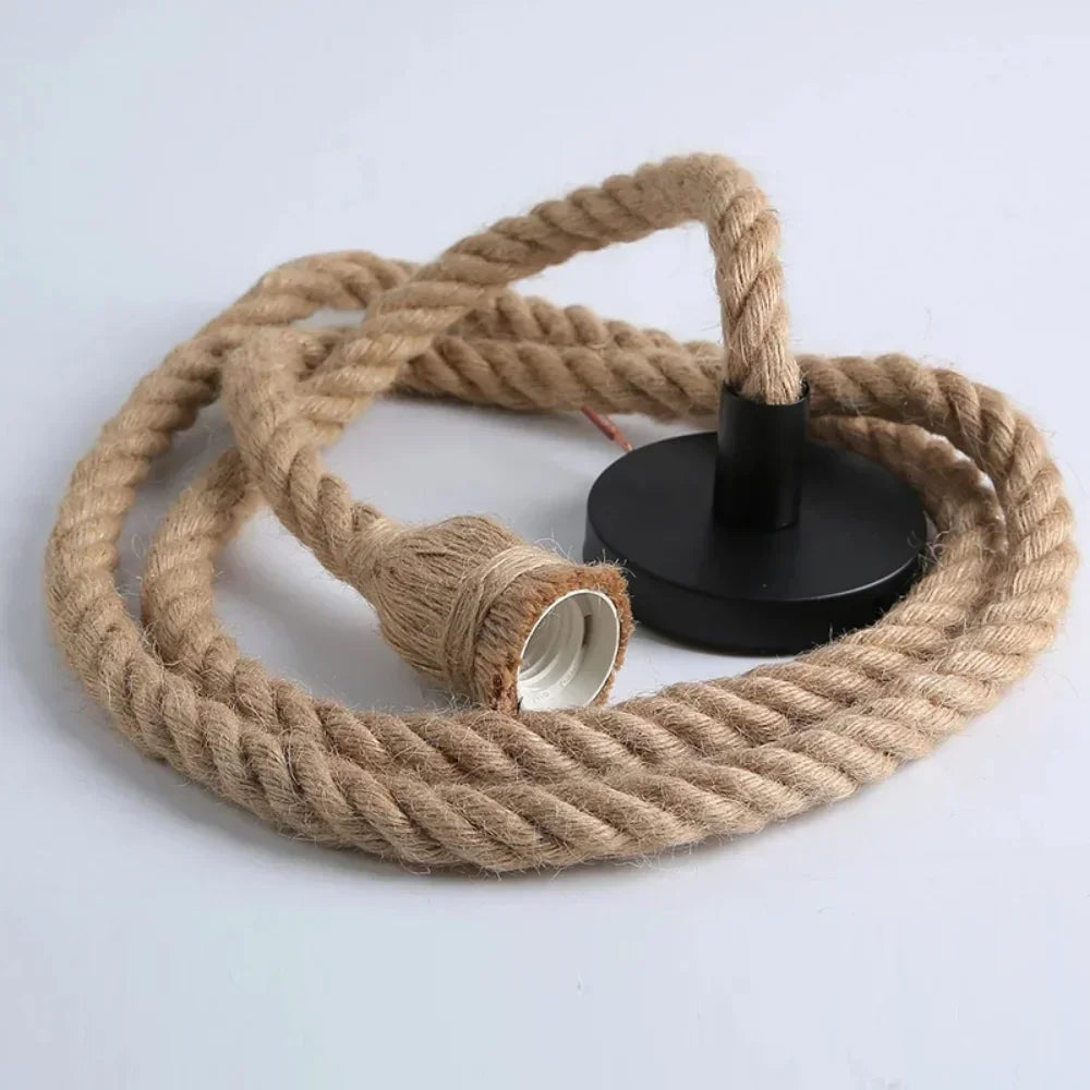 Rope Pendant Light with E27 Socket, Adjustable Cord, Farmhouse Hanging Lamp for Kitchen Island, Dining Room, Bedroom, Edison Bulb Ready | Lonoma