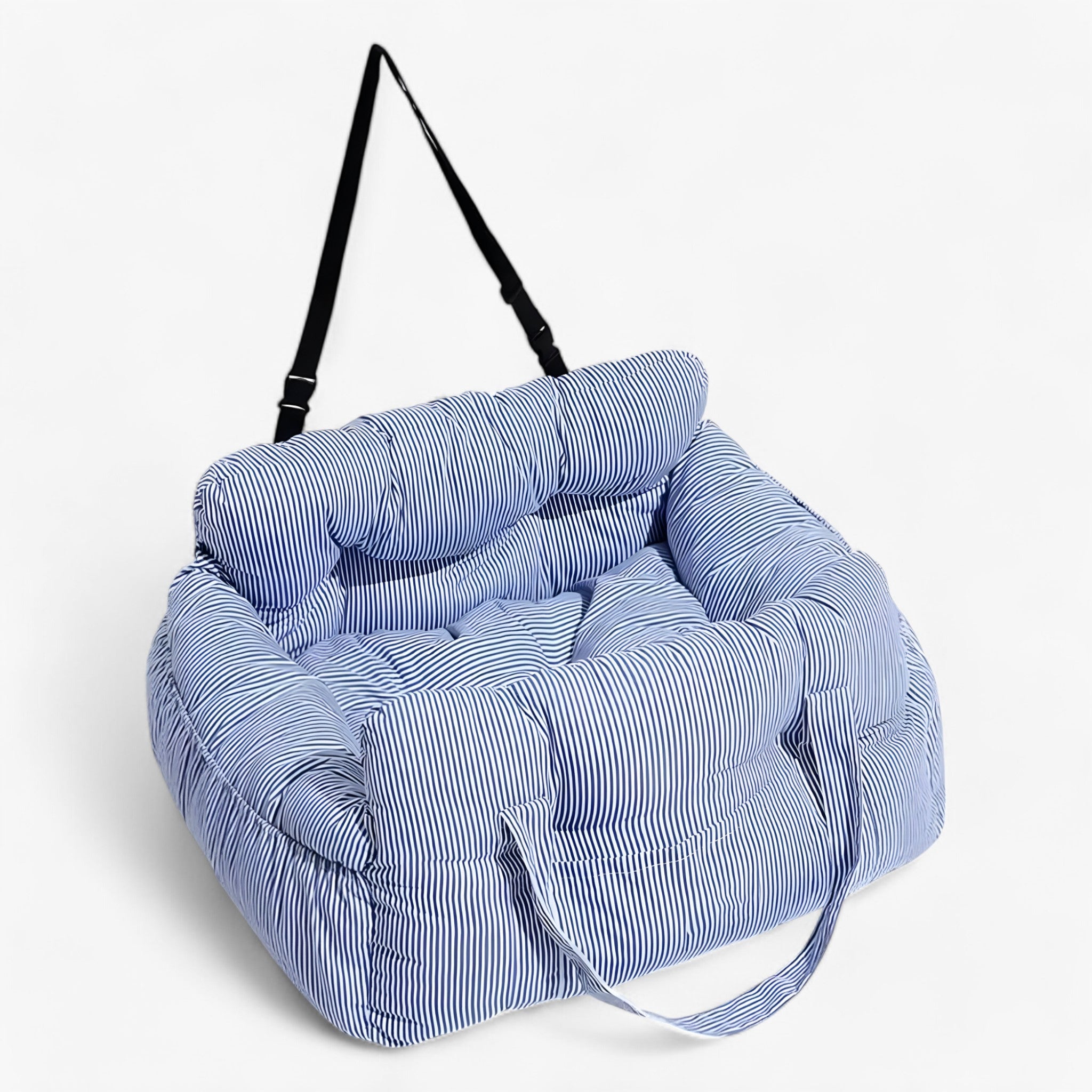 Dog Car Seat Bed Padded Cotton Blue White Striped Medium Large Booster Travel Carrier Washable Safety Pet Seat | Koossa