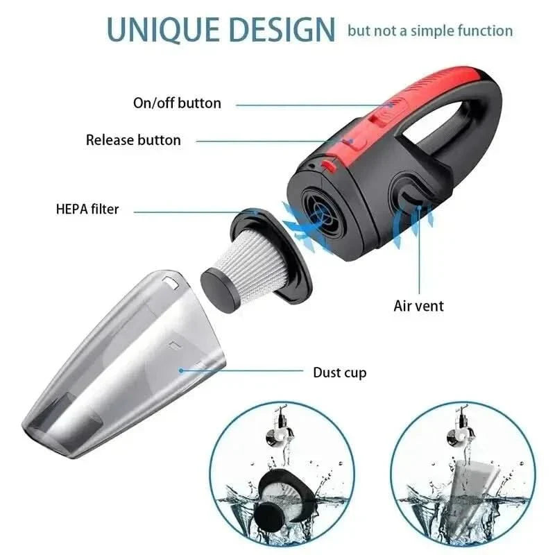 Aspirateur à Main Sans Fil 120 W Sec et Humide Rechargeable Compact pour Voiture Maison Cuisine Bureau | Koossa